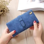 Solid Drawstring Nubuck Leather Zipper Long Women Wallet Phone Bag Purse Card Holder - Image 2