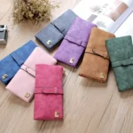 Solid Drawstring Nubuck Leather Zipper Long Women Wallet Phone Bag Purse Card Holder - Image 4