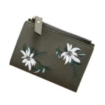 Embroidery Short Wallet PU Leather Wallets Female Floral Hasp Coin Purse Zipper Bag Card Holders - Image 3