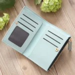 Embroidery Short Wallet PU Leather Wallets Female Floral Hasp Coin Purse Zipper Bag Card Holders - Image 4