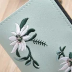 Embroidery Short Wallet PU Leather Wallets Female Floral Hasp Coin Purse Zipper Bag Card Holders - Image 6