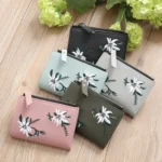 Embroidery Short Wallet PU Leather Wallets Female Floral Hasp Coin Purse Zipper Bag Card Holders - Image 2
