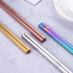 1 Pair Stainless Steel Tableware Colorful Reusable Metal Chopsticks Dishware, Length:23cm - Image 4