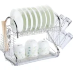 2 Tiers Kitchen Dish Drying Rack Drainer Dryer Tray Cultery Holder