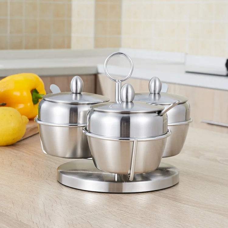TBD05318046_1.webp Stainless Steel Three Flavor Rotating Seasoning Pot Set - Image 2