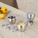 Stainless Steel Three Flavor Rotating Seasoning Pot Set - Image 3