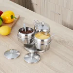 Stainless Steel Three Flavor Rotating Seasoning Pot Set - Image 4