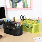 Desk Organizer 9 Grids Metal Mesh Office Pen Pencil Holder - Image 9