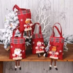 Christmas Burlap Gift Bag Candy Bag Plaid Tote Bag - Image 2