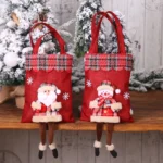 Christmas Burlap Gift Bag Candy Bag Plaid Tote Bag - Image 3
