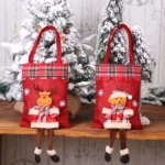 Christmas Burlap Gift Bag Candy Bag Plaid Tote Bag - Image 4