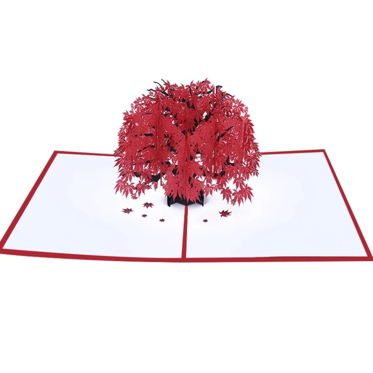 TBD05345242.webp Three-Dimensional Maple Tree Greeting Card Birthday Card Red Maple Leaf 3d Card - Image 1