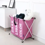 Collapsible Three Grid Dirty Clothes Laundry Hamper Organizer Home Storage Basket - Image 3