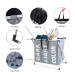Collapsible Three Grid Dirty Clothes Laundry Hamper Organizer Home Storage Basket - Image 5