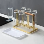 Upside Down Wrought Iron Cup Holder Water Cup Metal Shelf With Tray - Image 4