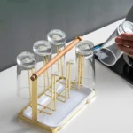 Upside Down Wrought Iron Cup Holder Water Cup Metal Shelf With Tray - Image 5