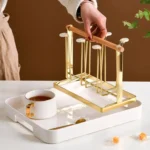 Upside Down Wrought Iron Cup Holder Water Cup Metal Shelf With Tray - Image 6