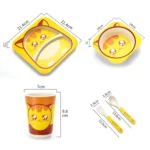Baby Dish Tableware Set Cartoon Fork Feeding Dishes for Kids Utensils Natural Bamboo Fiber Bowl With Cup Spoon Plate - Image 3