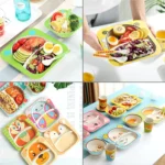 Baby Dish Tableware Set Cartoon Fork Feeding Dishes for Kids Utensils Natural Bamboo Fiber Bowl With Cup Spoon Plate - Image 9