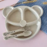 3 PCS/Set Baby Bowl+Spoon+Fork Feeding Food Tableware Cartoon Bear Kids Dishes Eating Dinnerware - Image 2