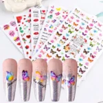 10pcs 3D Adhesive Butterfly Retro Rose Color Nail Art Sticker - Image 2
