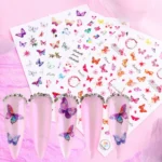10pcs 3D Adhesive Butterfly Retro Rose Color Nail Art Sticker - Image 3