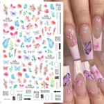 10pcs 3D Adhesive Butterfly Retro Rose Color Nail Art Sticker - Image 5