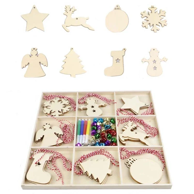 Christmas Creative DIY Decoration Gift Set Handmade Wood Chip Pendant