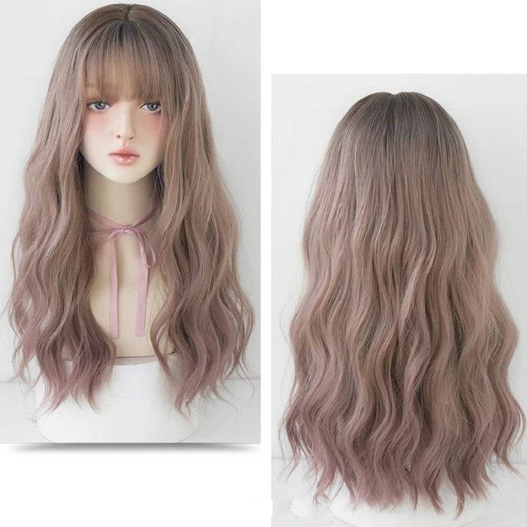 Ladies Long Hair Slightly Curly Wig Natural Fluffy Hair Cover