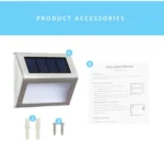 2PCS Solar Stainless Steel 3 LED Stair Wall Lamp Outdoor Garden Fence Light - Image 8