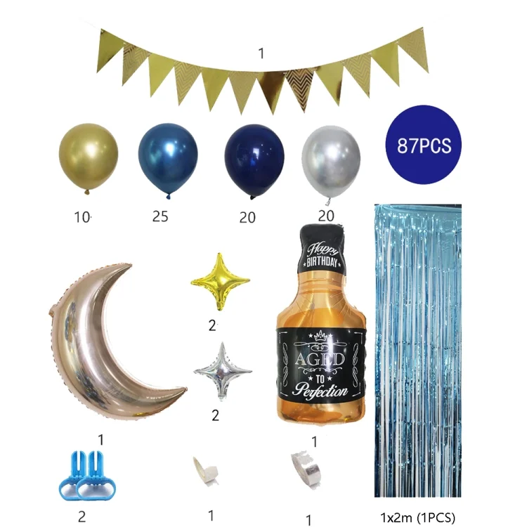 TBD05414799_5.webp Blue Balloon Set Hanging Flag Whiskey Balloon Chain Set Party Decoration Venue Decoration Props - Image 6