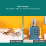 Kitchen Multifunctional Three-Hole Invisible Knife Holder Hollow Drain Kitchenware Storage Rack - Image 5