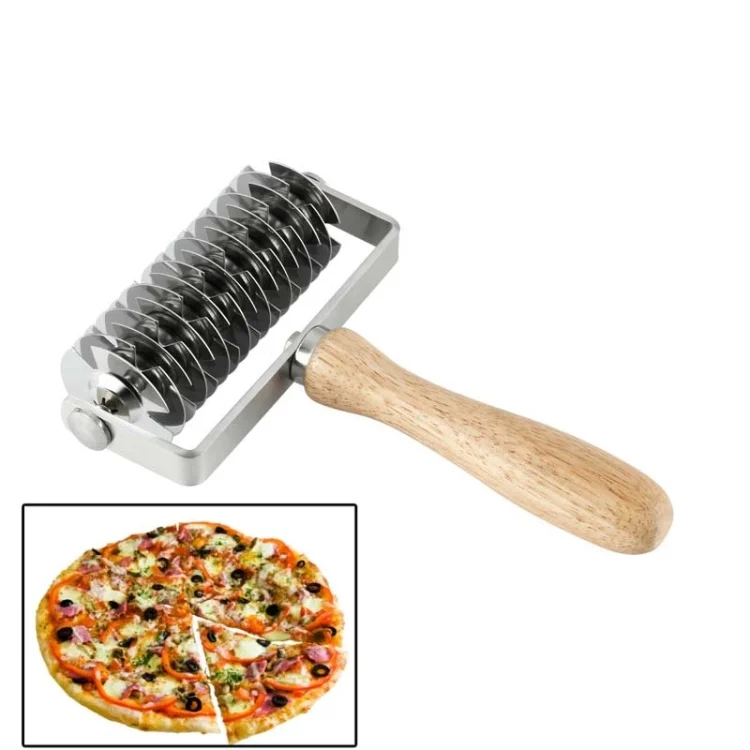 TBD05432829.webp Baking Tool Stainless Steel Wooden Handle Pizza Roller Cutter Dessert Hob Pizza Net Knife - Image 1