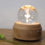 Girl Bedside Lamp Crystal Ball Wooden Base Music Box Charging Glow Rotating Night Light, Random Music