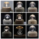 Girl Bedside Lamp Crystal Ball Wooden Base Music Box Charging Glow Rotating Night Light, Random Music - Image 6