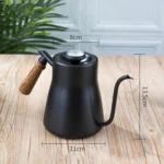 304 Stainless Steel Coffee Hand Pot Wooden Handle Coffee Pot Teflon Long-Mouth Slender Pot - Image 2