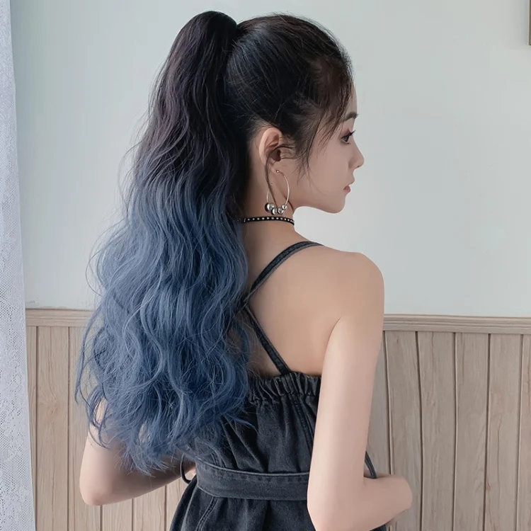 Wig Ponytail Curly Hair Gradient Color Long Hair Realistic Fluffy Clip Chemical Fiber Wig Braid