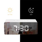 LED Mirror Alarm Clock Digital Snooze Table Clock Electronic Time Temperature Large Display with Wake Up Light - Image 8