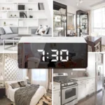 LED Mirror Alarm Clock Digital Snooze Table Clock Electronic Time Temperature Large Display with Wake Up Light - Image 9