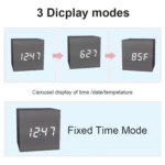Multicolor Sounds Control Wooden Clock Modern Digital LED Desk Alarm Clock Thermometer Timer - Image 4