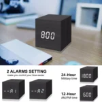 Multicolor Sounds Control Wooden Clock Modern Digital LED Desk Alarm Clock Thermometer Timer - Image 5