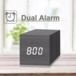 Multicolor Sounds Control Wooden Clock Modern Digital LED Desk Alarm Clock Thermometer Timer - Image 7