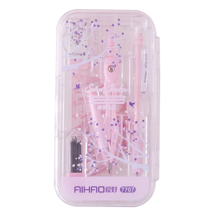 AIHAO Compass/Mechanical Pencil/Eraser/Pen Core/Ruler/Protractor Stationery Set Random Colour Delivery