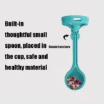 Cartoon Cat Pattern Tea Water Separation Plastic Cup With Spoon - Image 3