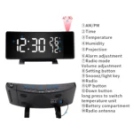 Three-color Projection Radio Alarm Clock USB Digital Alarm Clock Thermometer & Hygrometer - Image 7