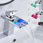 LED Three Lights Hot Cold Water Faucet Bathroom Waterfall Faucet CN Plug - Image 6