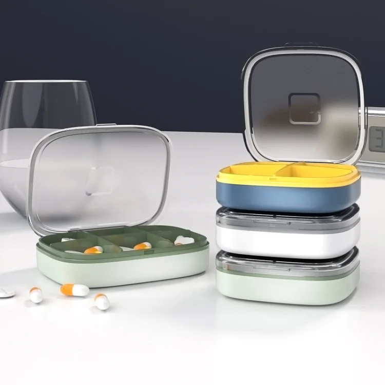 TBD0552490503_B1.webp Portable Small Pill Box Sealed Portable Travel Pill Box Green 4 Grid - Image 2