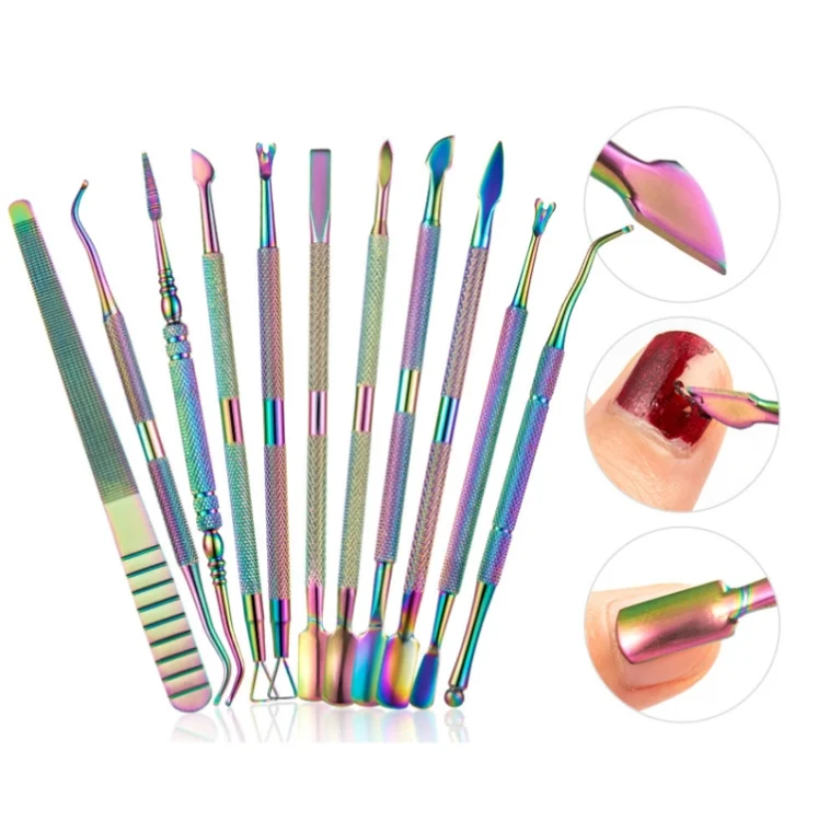 TBD05529747.webp 11 in 1 Color Titanium Stainless Steel Nail Steel Push Nail File - Image 1