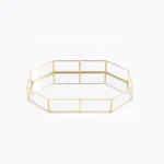 Glass Storage Tray Golden Retro Polygon Mirror Tray Brass Desktop Cosmetics Storage Tray