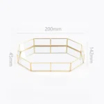 Glass Storage Tray Golden Retro Polygon Mirror Tray Brass Desktop Cosmetics Storage Tray - Image 4